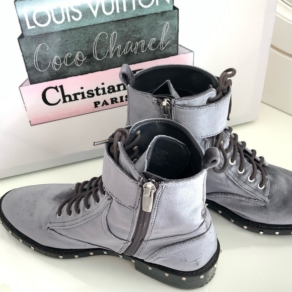 Vince Camuto Gray Talorini Combat Boot Velvet Studded - Picture 5 of 7